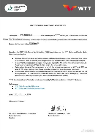 官宣退出世界排名！樊振东、陈梦还能打下届奥运会吗？他们为何选择此时退出