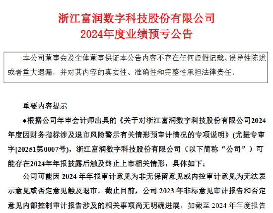 *ST富润：预计2024年净亏损3.15亿元-3.85亿元 可能触及终止上市  第1张